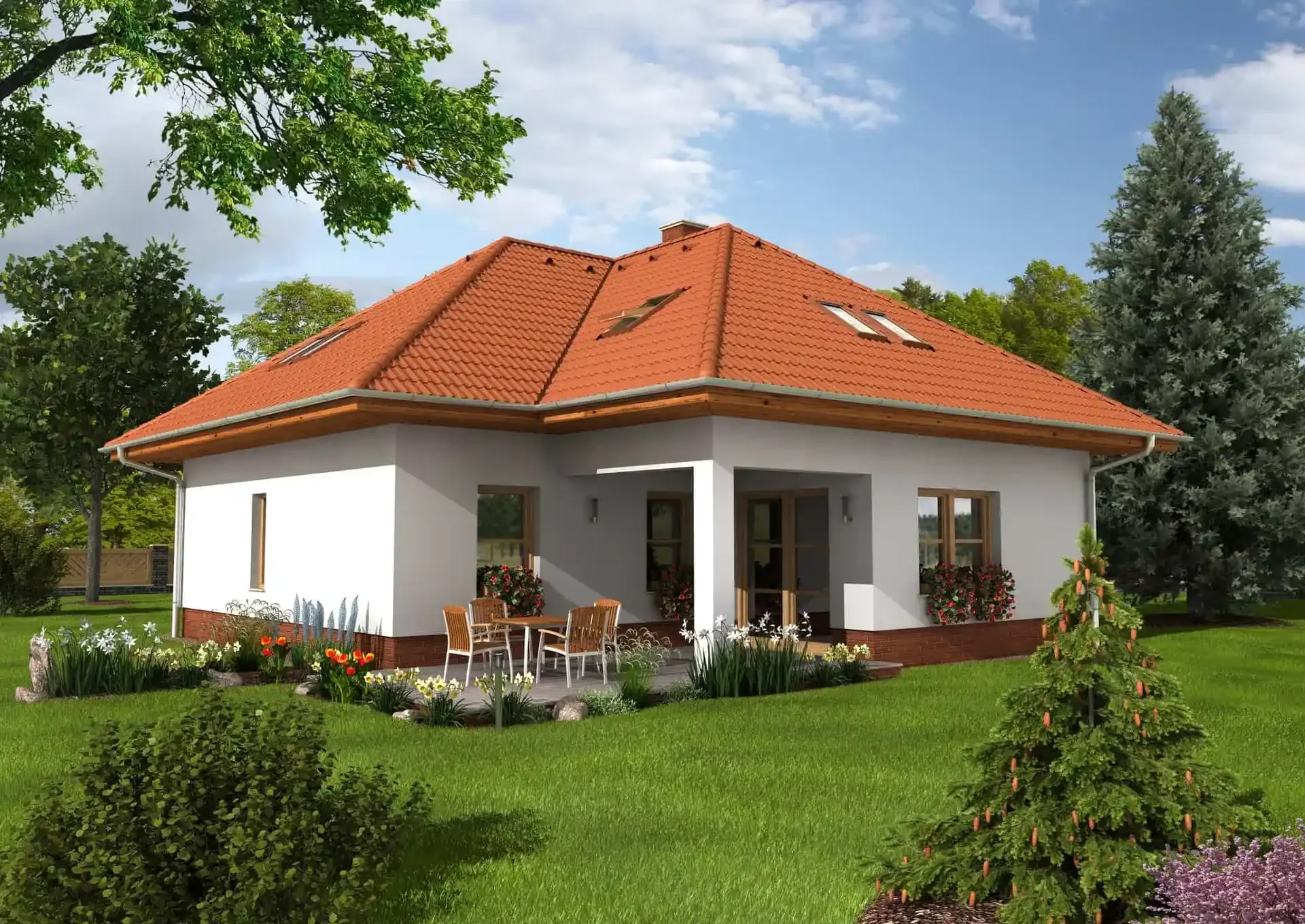 Rodinný dům Gaia s valbovou střechou a prostornou terasou