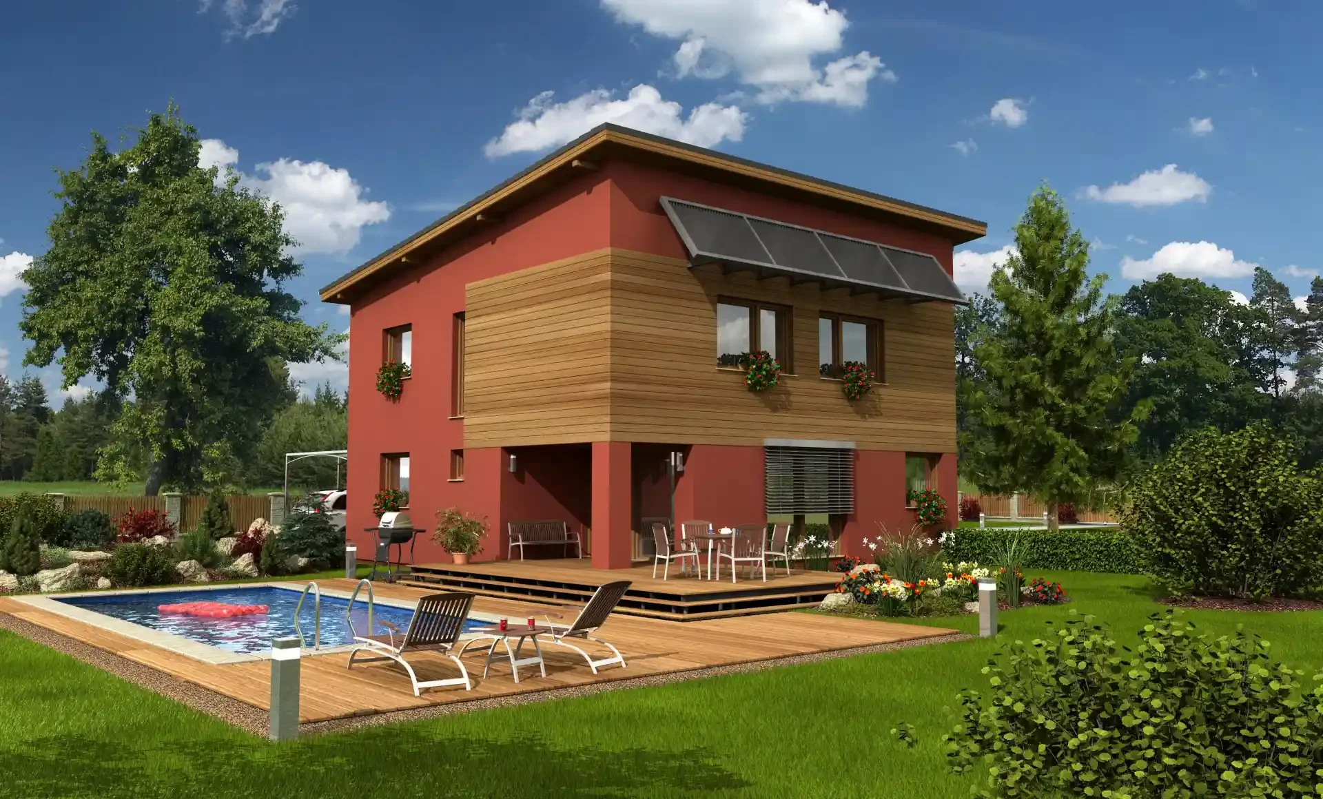 Pasivní rodinný dům Prima 20 passive se solárními kolektory a bazénem