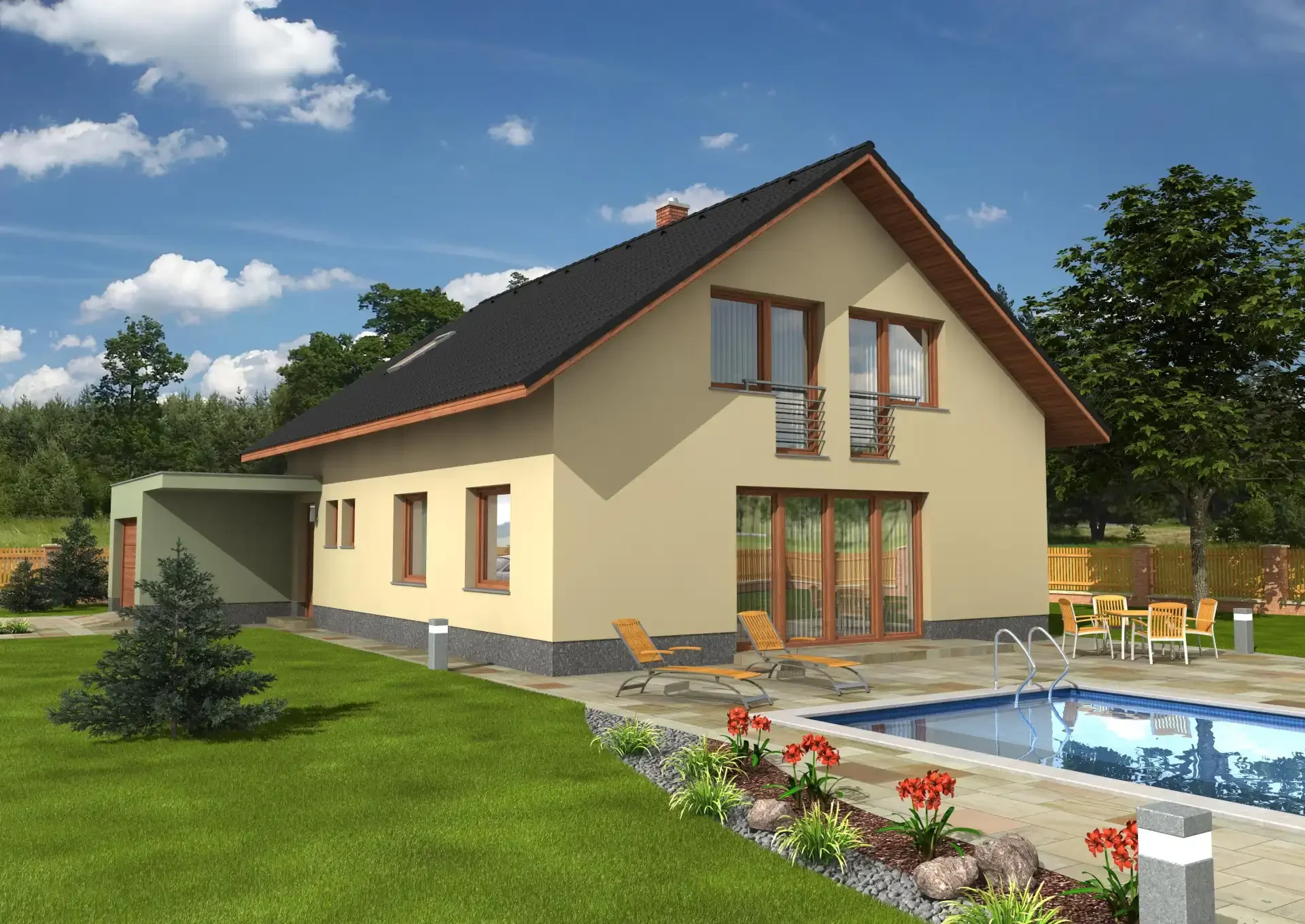 Rodinný dům Kirke s bazénem a cihlovou verandou