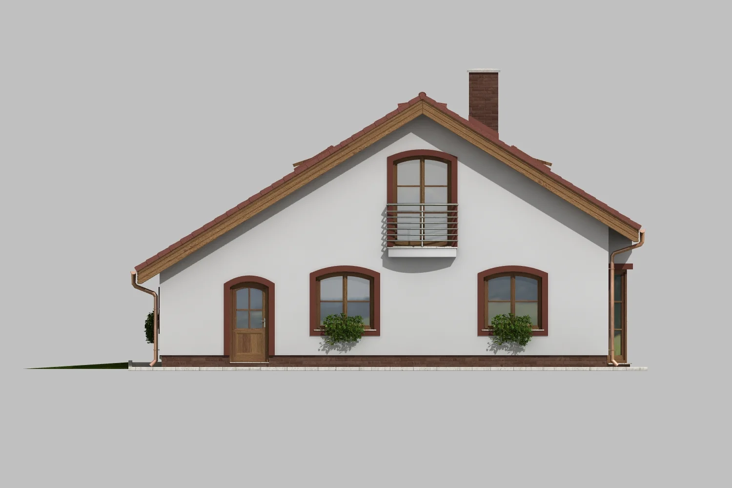 Štítový pohled na dům VERONIKA s francouzským balkonem a vedlejším vstupem