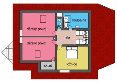 Půdorys podkroví domu ARGUS se dvěma dětskými pokoji a koupelnou