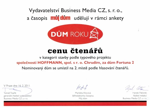 Úspěch firmy Hoffmann v soutěži DŮM ROKU 2011