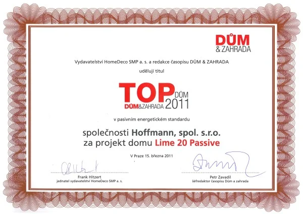 Ocenění TOP DŮM 2011 pro LIME 20 passive