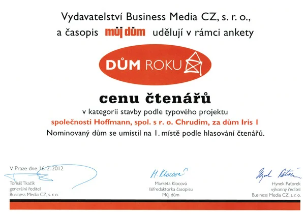 Získali jsme ocenění DŮM ROKU 2012