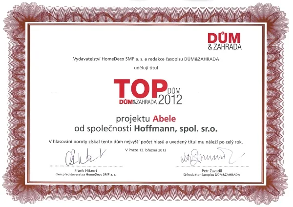 Získali jsme ocenění TOP DŮM 2012